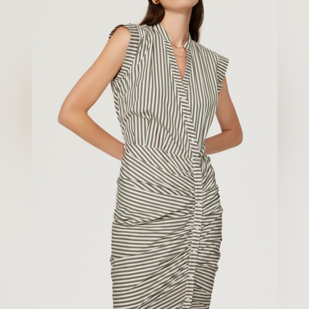 Veronica Beard Black and White Asymmetrical Ruched Midi Dress